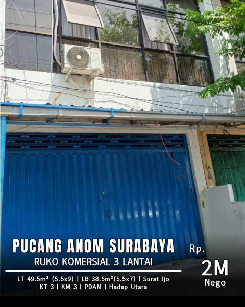 Dijual / Disewa Ruko Komersial Jalan Pucang Anom